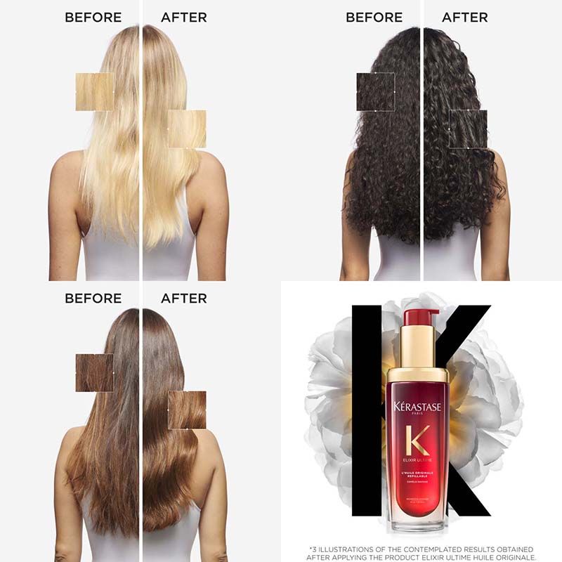 Elixir Ultime Hair Oil-In-Serum Valentine's Edition 2X Shinier Hair 96H Anti-Frizz Action(75ml) Kerastase