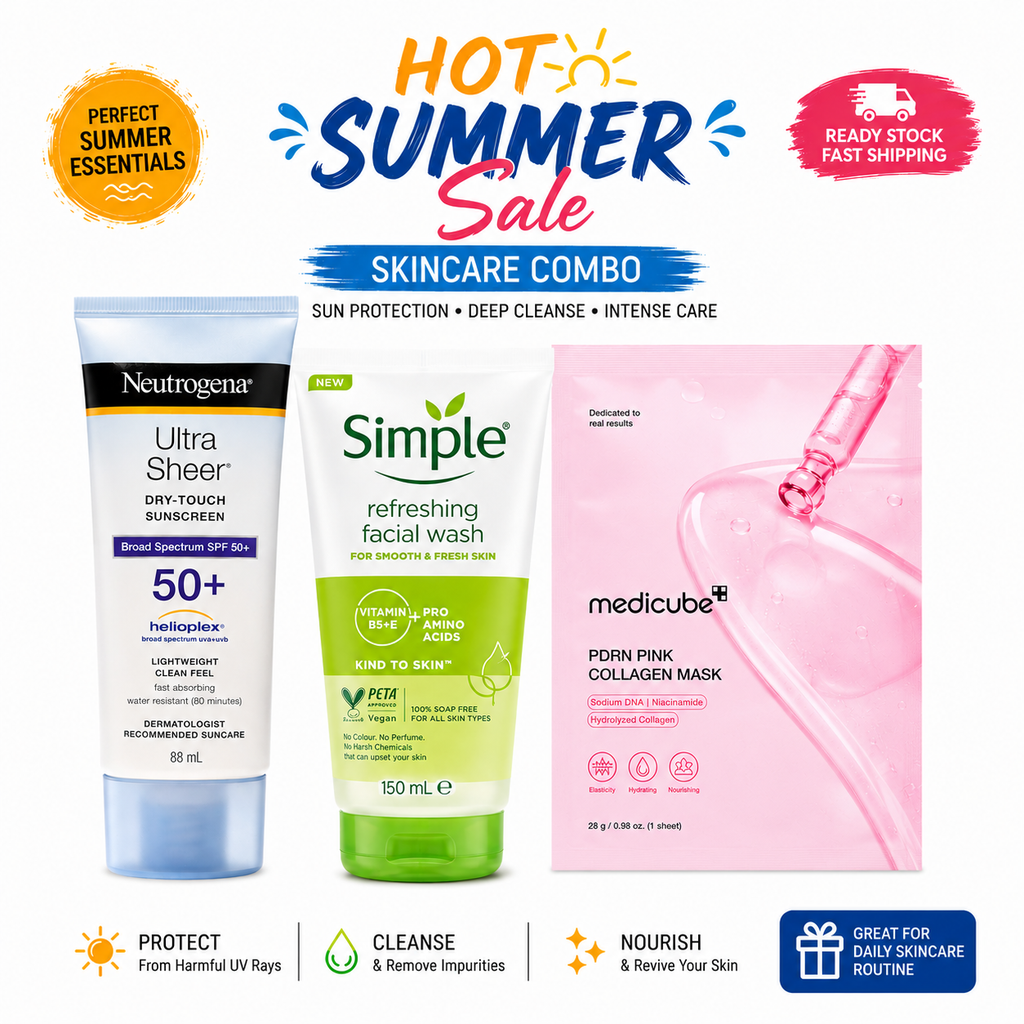Hot Summer Skincare Combo – Neutrogena Sunscreen + Simple Face Wash + Medicube Mask Sheet My Brand Hub