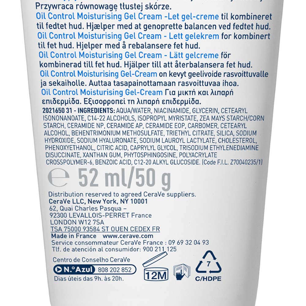 Oil Control Gel-Cream Lightweight Moisturizer For Oily & Combination Skin With Shine Control(52ml) CeraVe