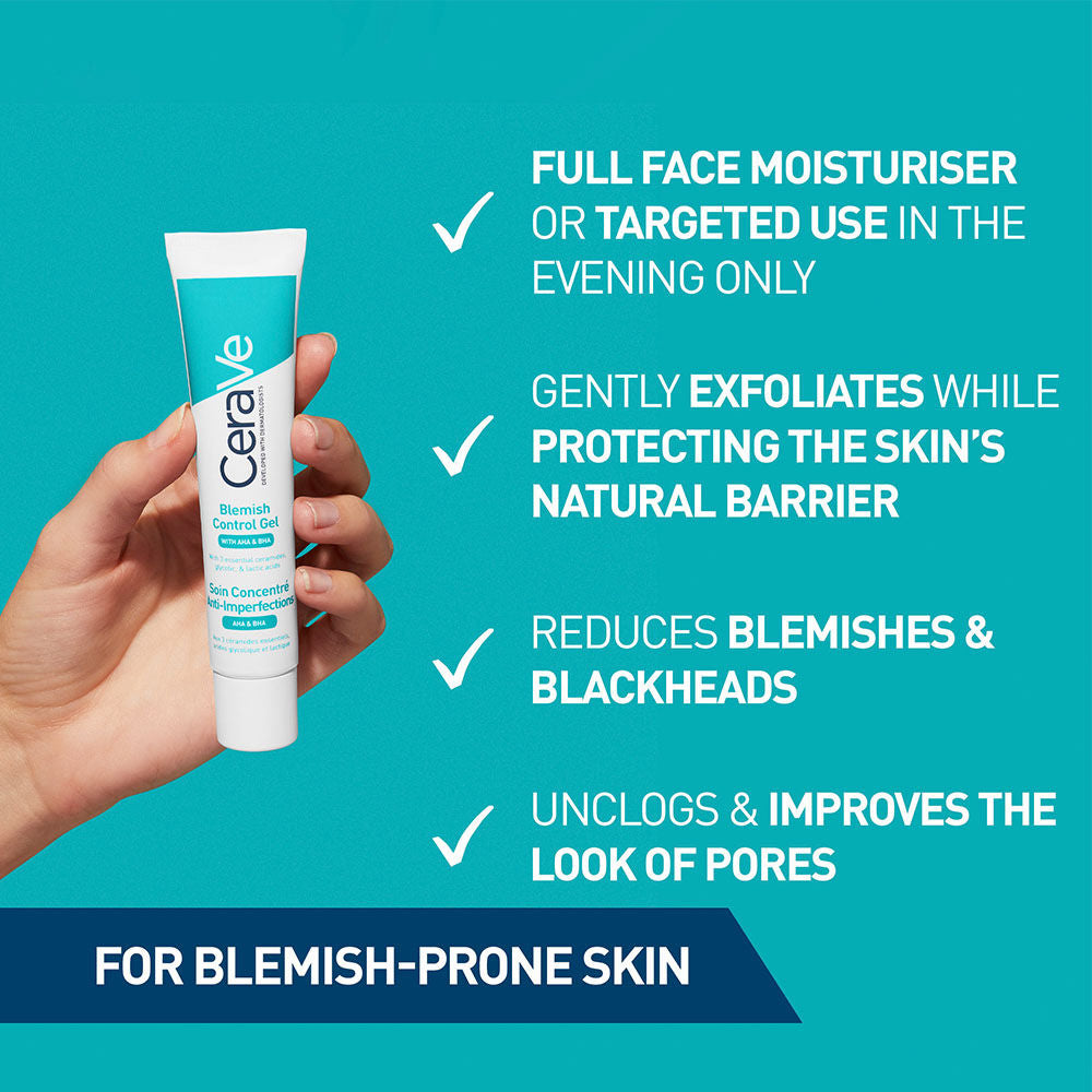 Blemish Control Gel with 2% Salicylic Acid, AHA & Niacinamide for Acne Spot Treatment(40ml) CeraVe