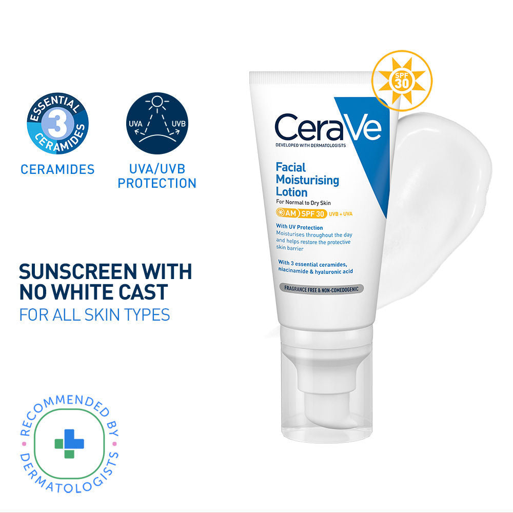 AM Facial Moisturizer With Sunscreen SPF 30 UVB + UVA, Dermatologist Recommended Day Cream(50 g) CeraVe