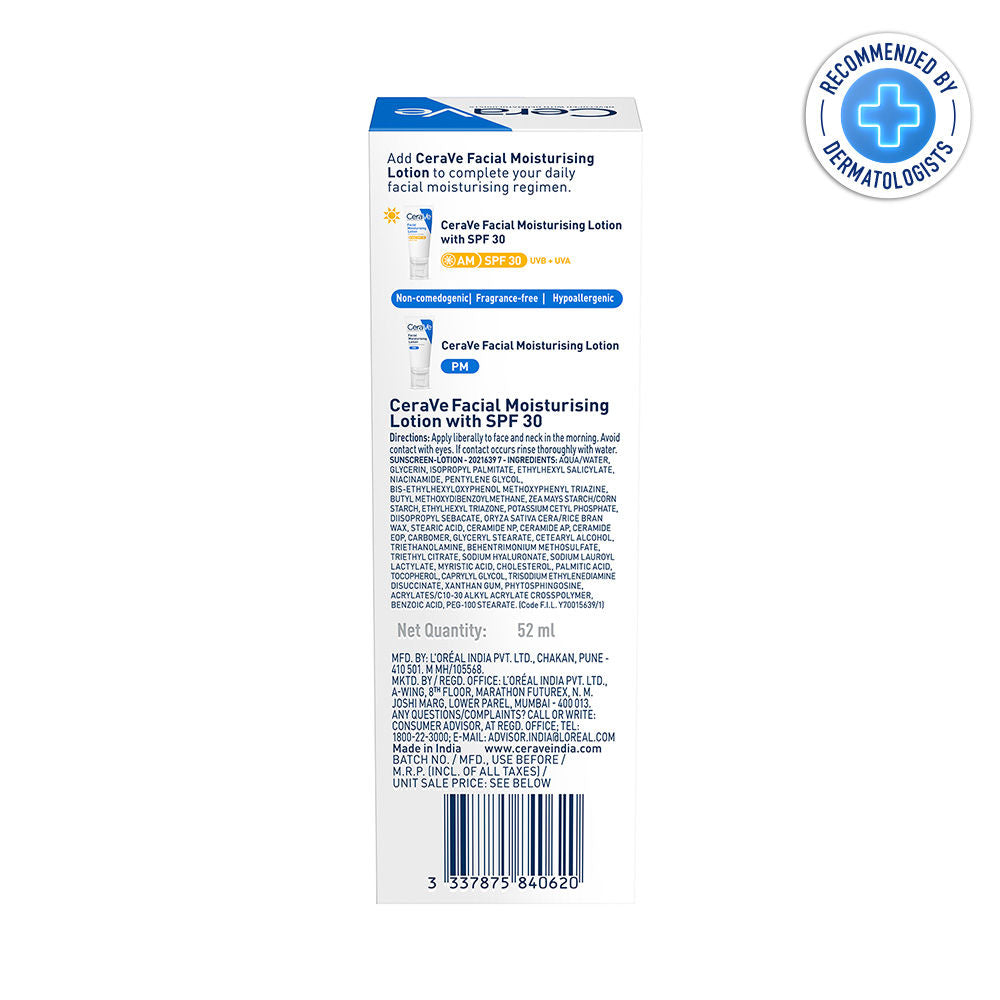 AM Facial Moisturizer With Sunscreen SPF 30 UVB + UVA, Dermatologist Recommended Day Cream(50 g) CeraVe