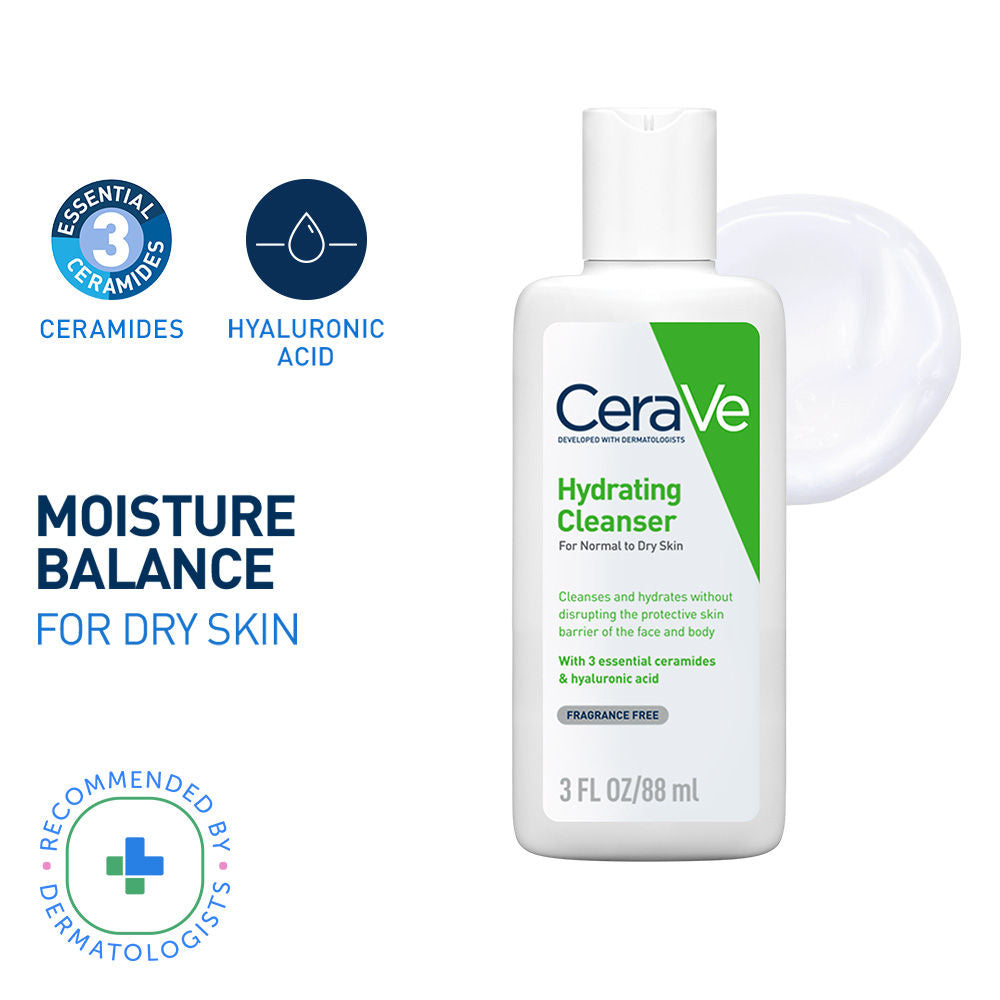 Hydrating Cleanser Non-Foaming Face Wash for Dry Skin with Ceramides & Hyaluronic Acid(88ml) CeraVe