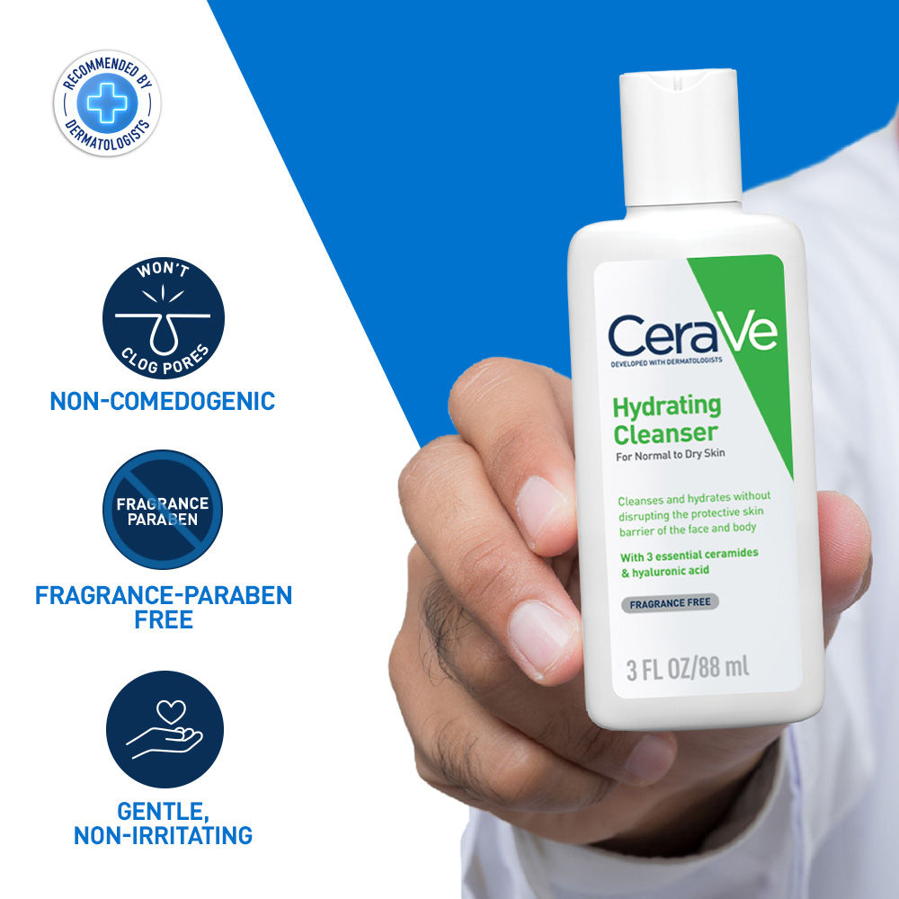 Hydrating Cleanser Non-Foaming Face Wash for Dry Skin with Ceramides & Hyaluronic Acid(88ml) CeraVe