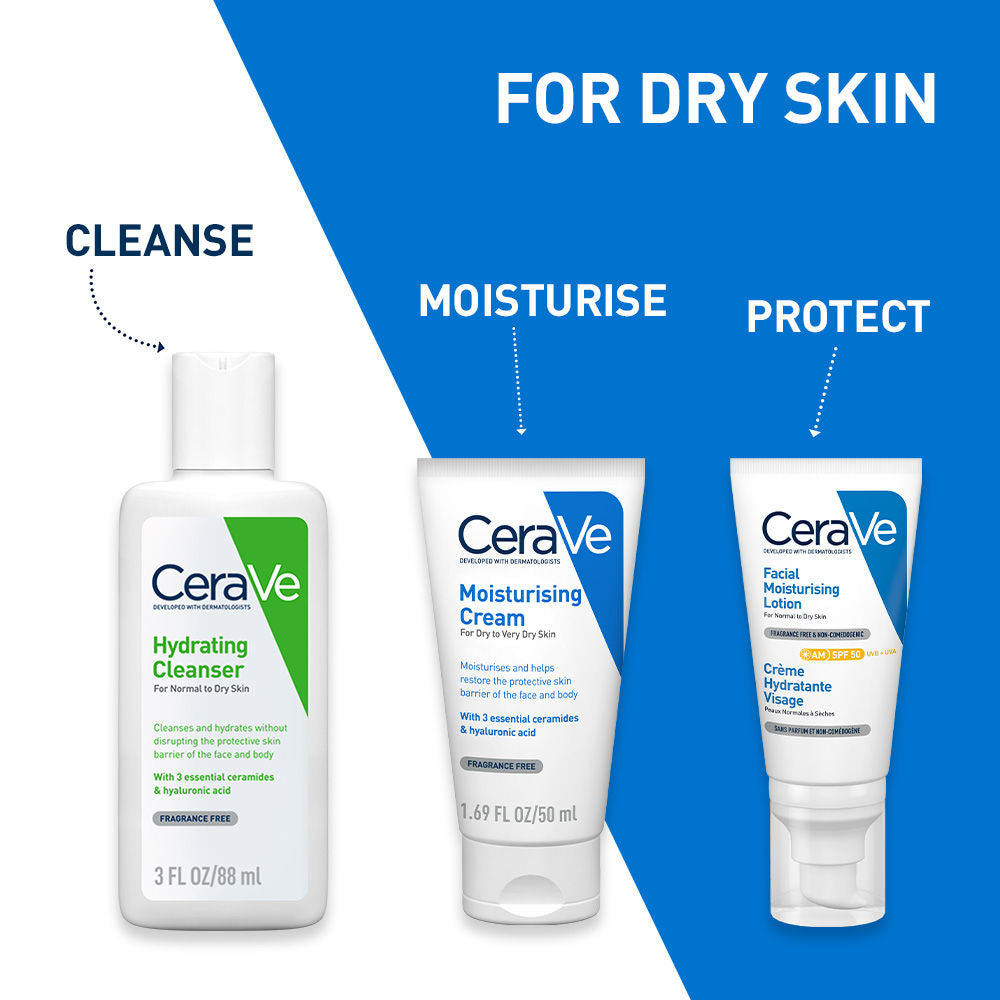 Hydrating Cleanser Non-Foaming Face Wash for Dry Skin with Ceramides & Hyaluronic Acid(88ml) CeraVe