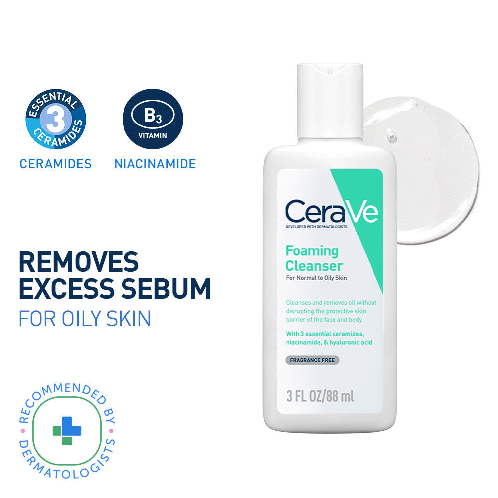 Foaming Cleanser Face Wash For Oily Skin with Hyaluronic Acid, Ceramides & Niacinamide(88ml) CeraVe