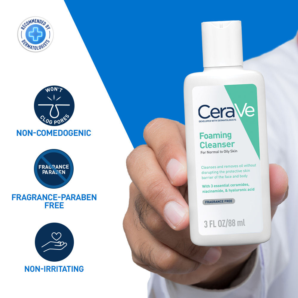 Foaming Cleanser Face Wash For Oily Skin with Hyaluronic Acid, Ceramides & Niacinamide(88ml) CeraVe