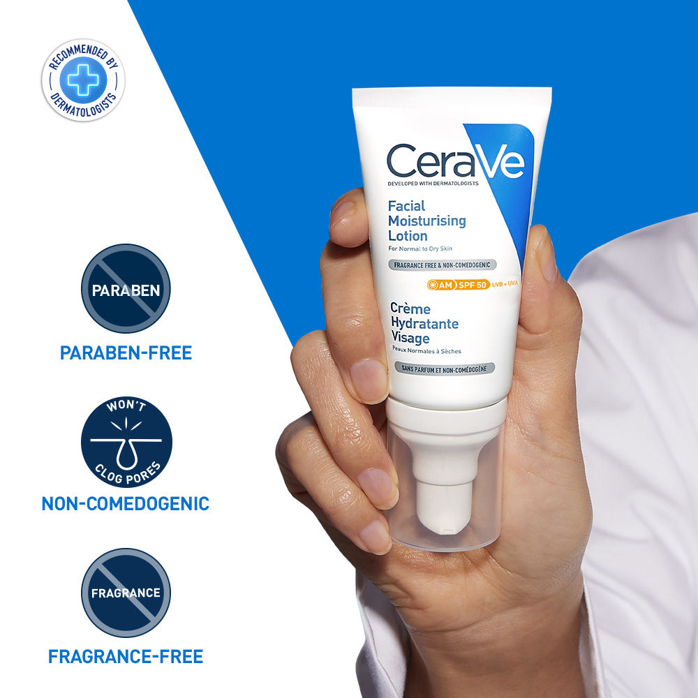 AM Facial Moisturizier With Sunscreen SPF 50 UVB + UVA, Dermatologist Recommended Day Cream(52ml) CeraVe