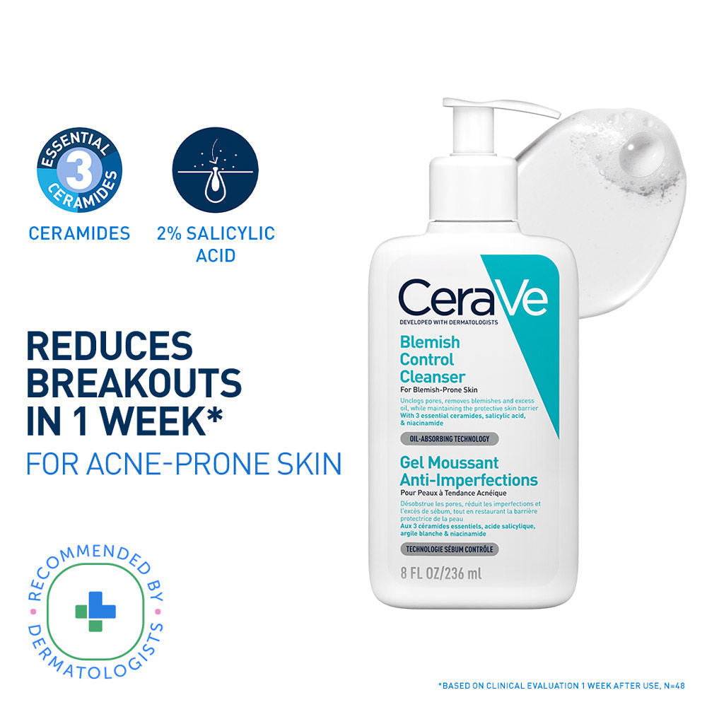 Blemish Control Cleanser with 2% Salicylic Acid & Niacinamide for Acne-prone skin(236ml) CeraVe
