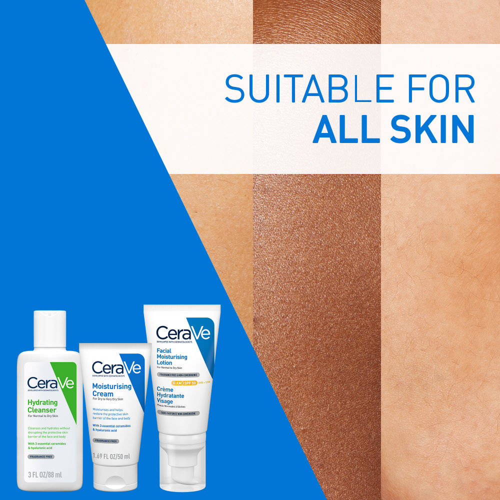Morning Skincare Combo of Facewash, Moisturizer, SPF 50- Routine for Normal To Dry Skin CeraVe