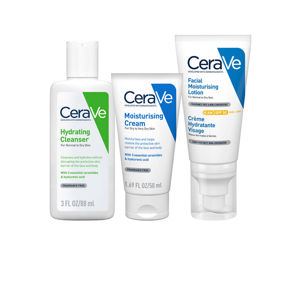 Morning Skincare Combo of Facewash, Moisturizer, SPF 50- Routine for Normal To Dry Skin CeraVe