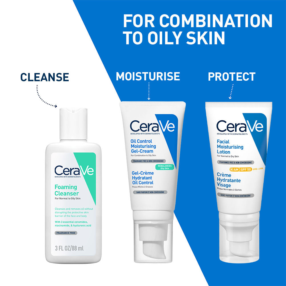 Oil Control Gel Moisturizer & Foaming Face wash, Skincare Combo for Oily & Combination Skin CeraVe