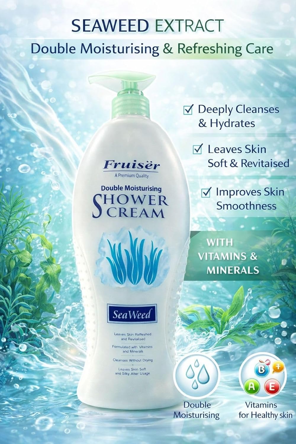 Double Moisturising Shower Cream - Seawood - 1000ml | Nourishing & Brightening Body Wash for Soft, Smooth, and Radiant Skin Fruiser