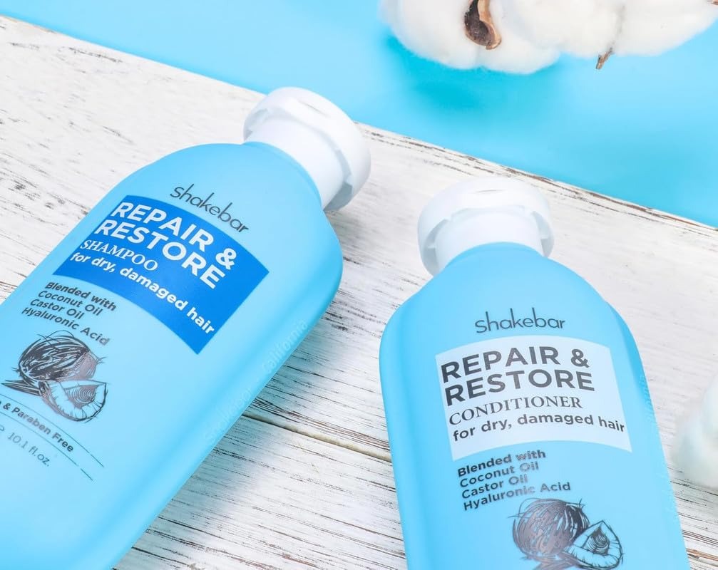 Coconut Shampoo and Conditioner, Natural Castor Oil Shampoo and Conditioner, Moisturize Dry & Damaged Hair, Hydration & Softens, Sulfate & Paraben Free.300ml / 10.1fl Oz. Shakebar