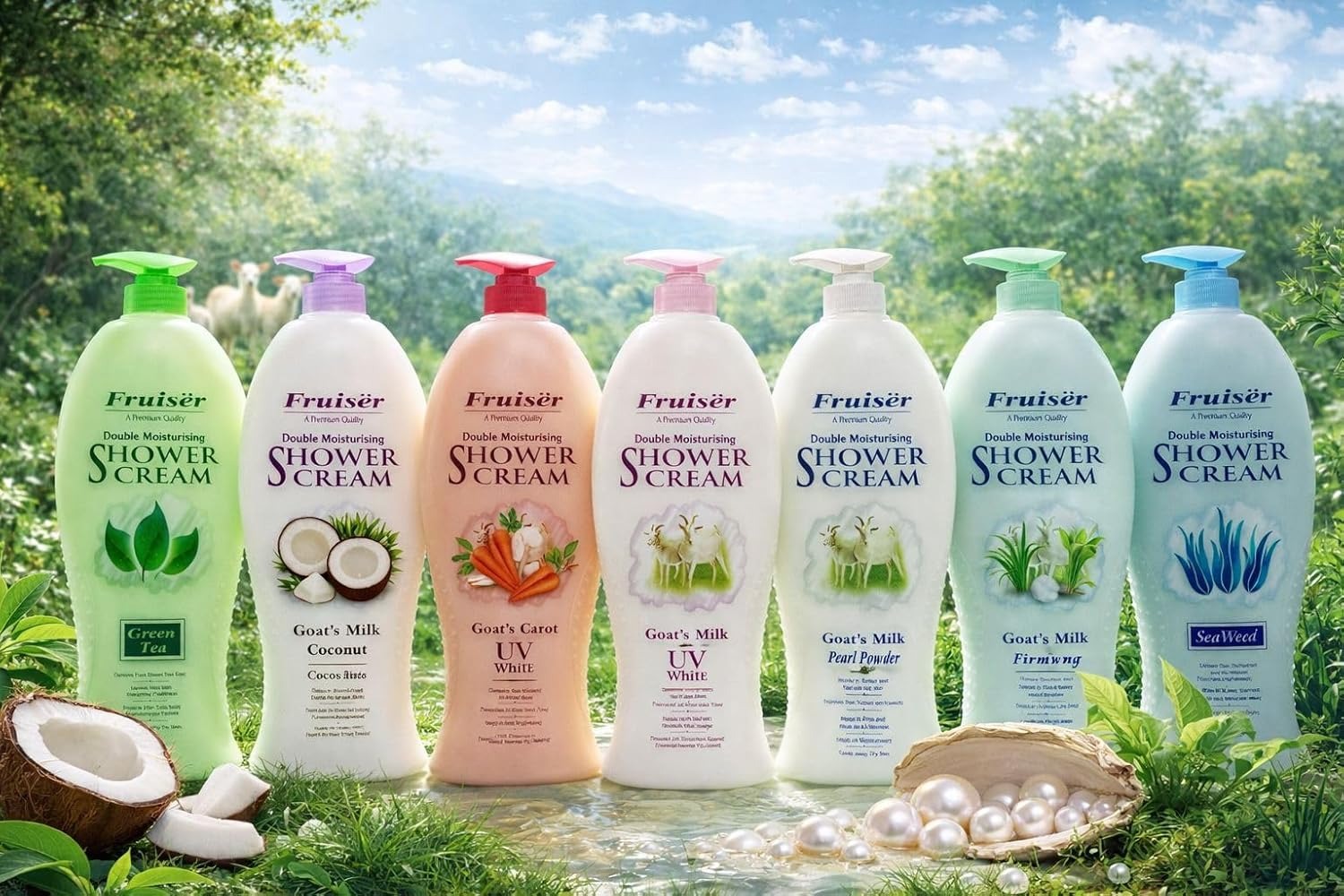 Double Moisturising Shower Cream - Seawood - 1000ml | Nourishing & Brightening Body Wash for Soft, Smooth, and Radiant Skin Fruiser