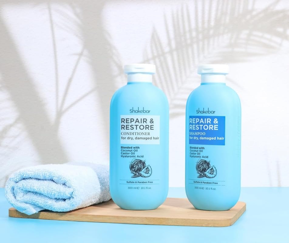 Coconut Shampoo and Conditioner, Natural Castor Oil Shampoo and Conditioner, Moisturize Dry & Damaged Hair, Hydration & Softens, Sulfate & Paraben Free.300ml / 10.1fl Oz. Shakebar
