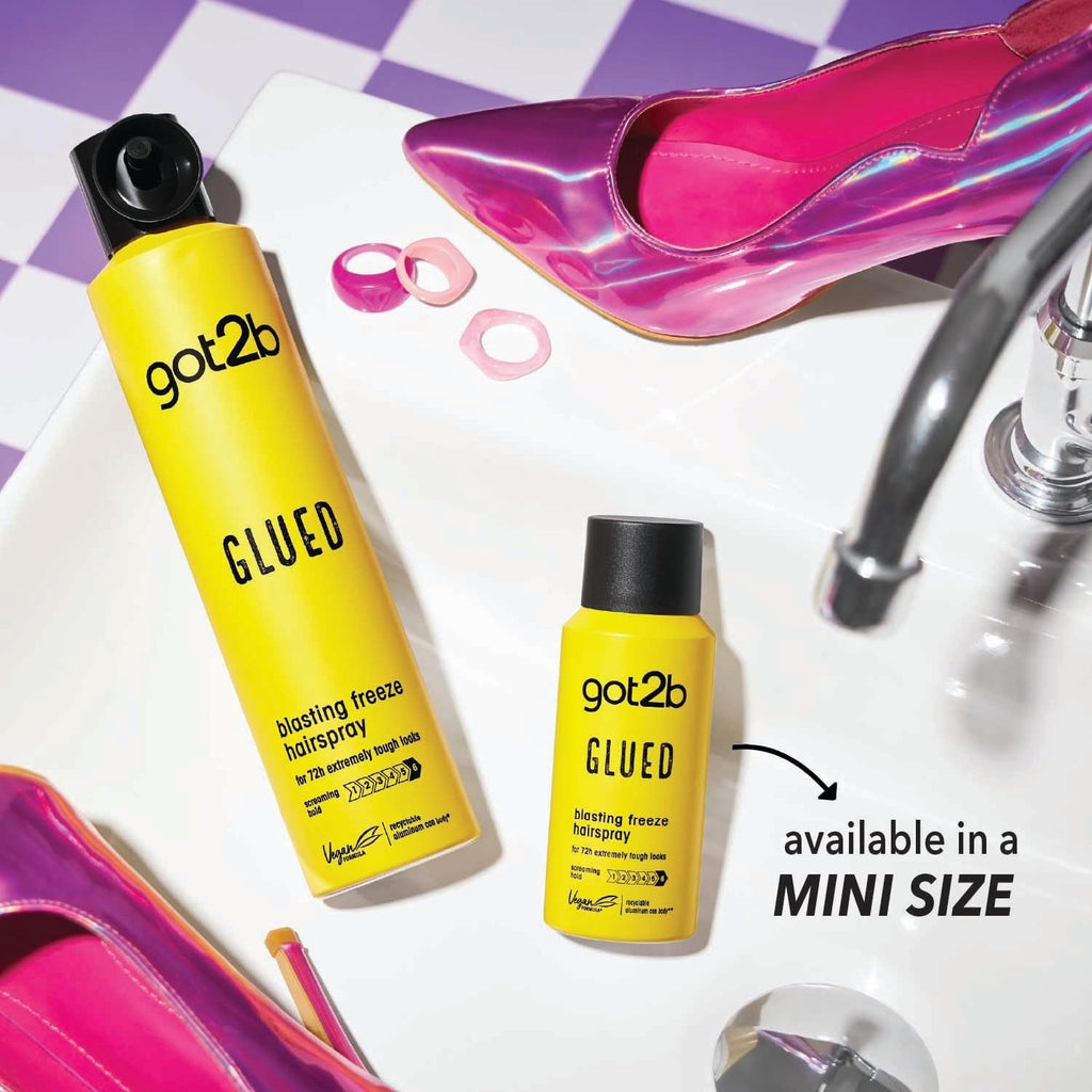 Glued Blasting Freeze Hairspray for Extreme Styling, Ultra Strong Hold Level 6, Long-Lasting Fixation, Vegan Formula - 100ml/300ml Got2b