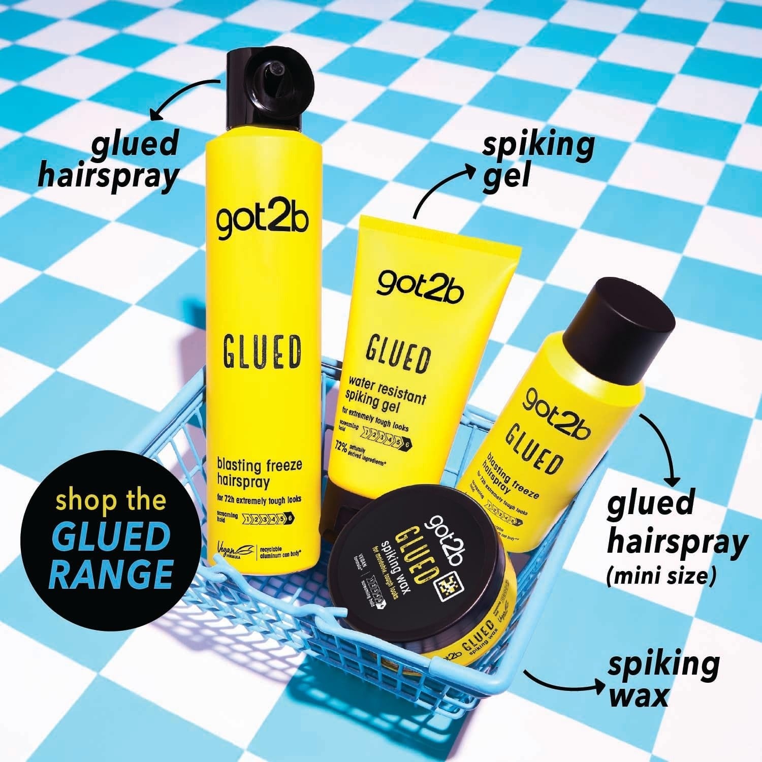 Glued Blasting Freeze Hairspray for Extreme Styling, Ultra Strong Hold Level 6, Long-Lasting Fixation, Vegan Formula - 100ml/300ml Got2b
