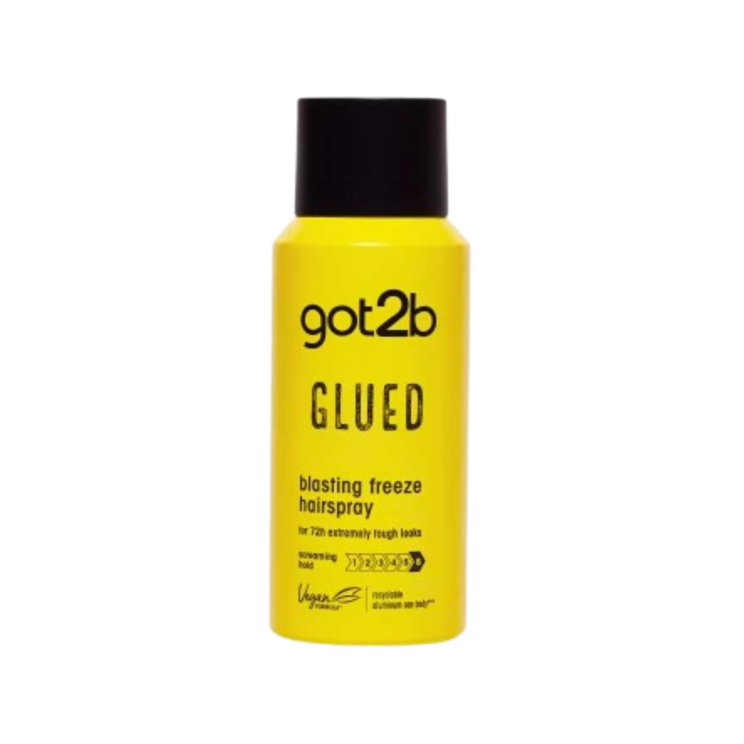 Glued Blasting Freeze Hairspray for Extreme Styling, Ultra Strong Hold Level 6, Long-Lasting Fixation, Vegan Formula - 100ml/300ml Got2b