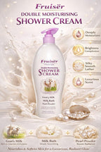 Shower Cream Family Size | Hydrating & Nourising Body Wash | Gentle Daily Moisturizing Shower Gel for Dry & Sensitive Skin | Rich Cream Formula Bath Cleanser | 1000ml (Goat Milk + Pearl Powder) Fruiser