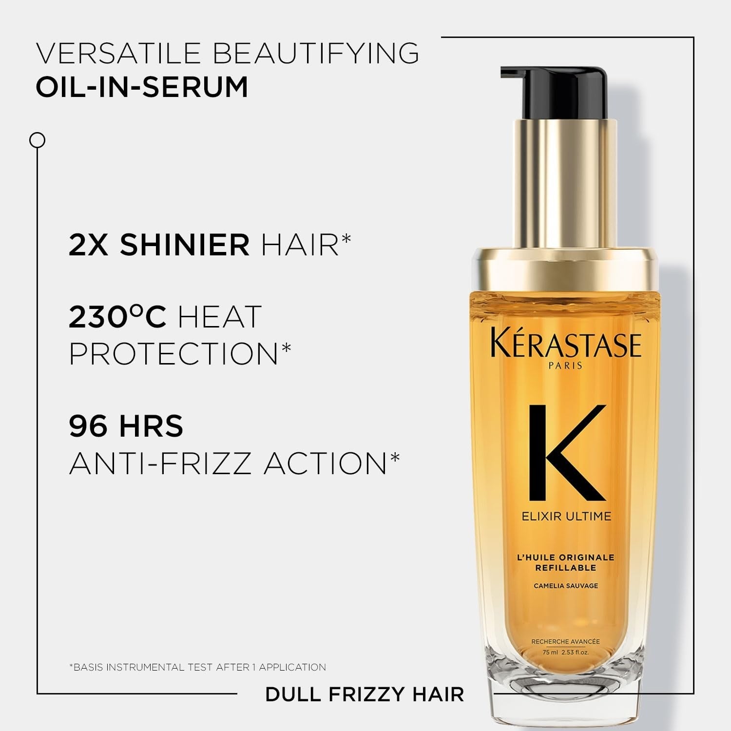Elixir Ultime Hair Oil-In-Serum 75ml | 2X Shinier Hair | 96H Anti-Frizz Action | Infused with French Camellia, Marula & Wild Camellia Oils Kérastase