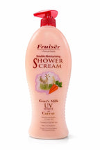 Fruiser Shower Cream Family Size | Hydrating & Nourising Body Wash | Gentle Daily Moisturizing Shower Gel for Dry & Sensitive Skin | Rich Cream Formula Bath Cleanser | 1000ml (Goat Milk UV White + Carrot) Fruiser
