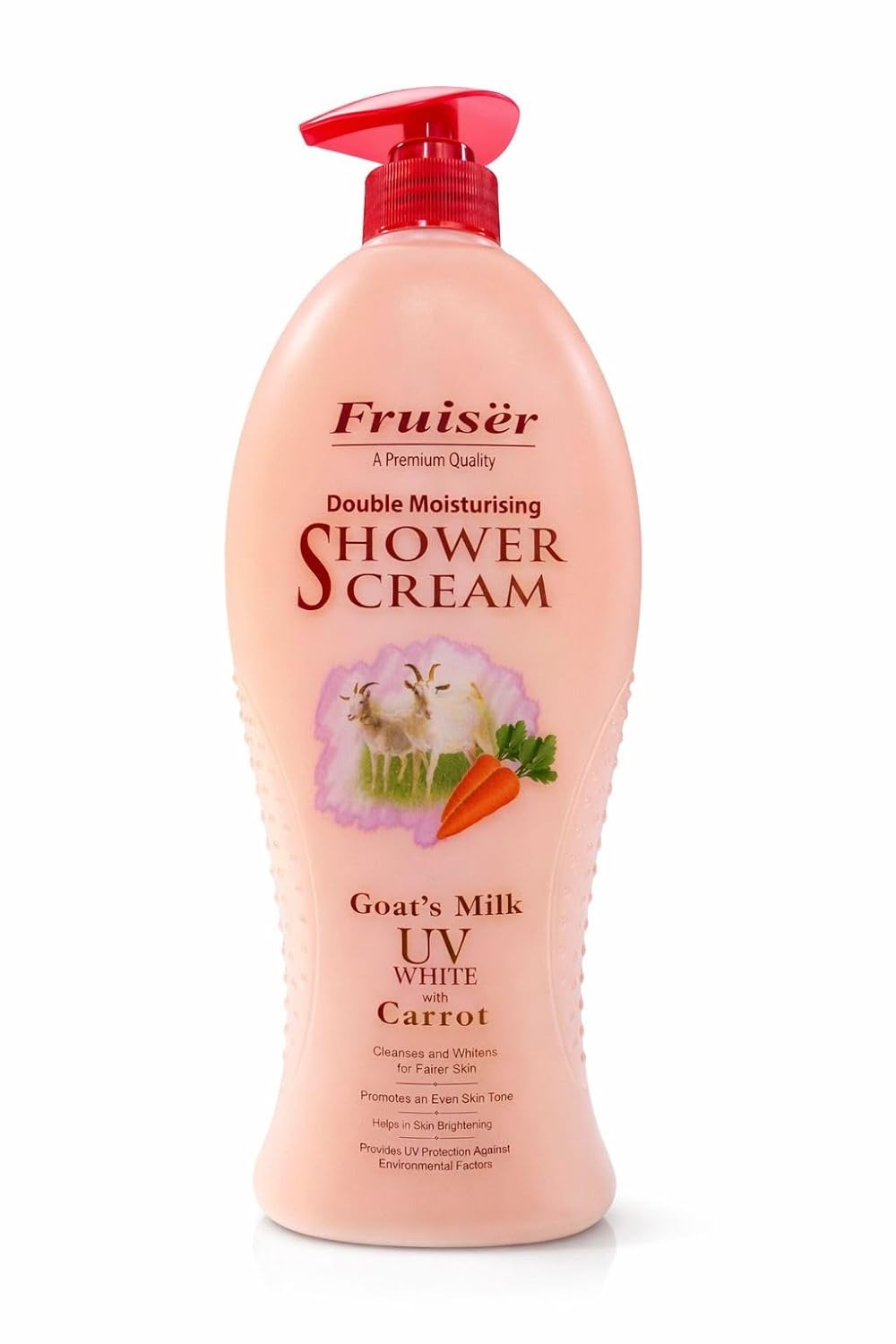 Fruiser Shower Cream Family Size | Hydrating & Nourising Body Wash | Gentle Daily Moisturizing Shower Gel for Dry & Sensitive Skin | Rich Cream Formula Bath Cleanser | 1000ml (Goat Milk UV White + Carrot) Fruiser