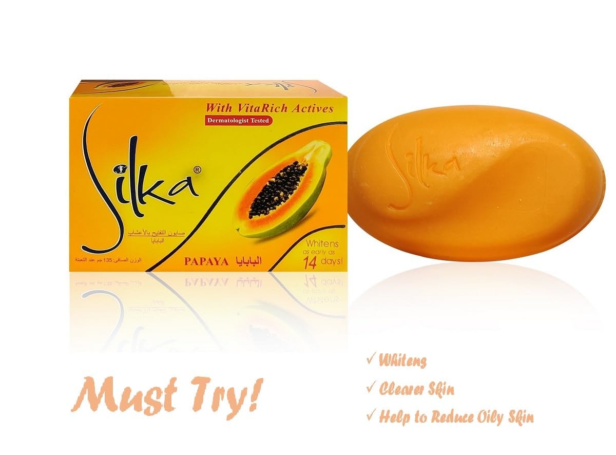 Silka Papaya With Herbal Skin Whitening Soap With Vita Rich Actives Orignal imported form UAE Pack of 2No Unarv