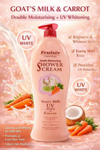Shower Cream Family Size | Hydrating & Nourising Body Wash | Gentle Daily Moisturizing Shower Gel for Dry & Sensitive Skin | Rich Cream Formula Bath Cleanser | 1000ml (Goat Milk UV White + Carrot) Fruiser