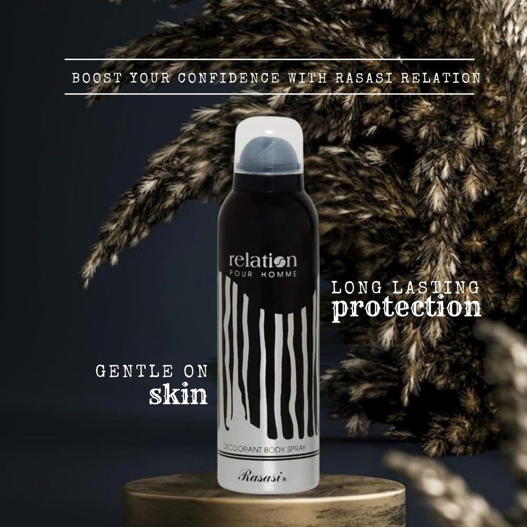 Relation Deodorant For Men - 200ml | Deodorant Body Spray | Skin Friendly Deo | Body Spray For Men | Long Lasting Body Spray | Odour Protection Rasasi