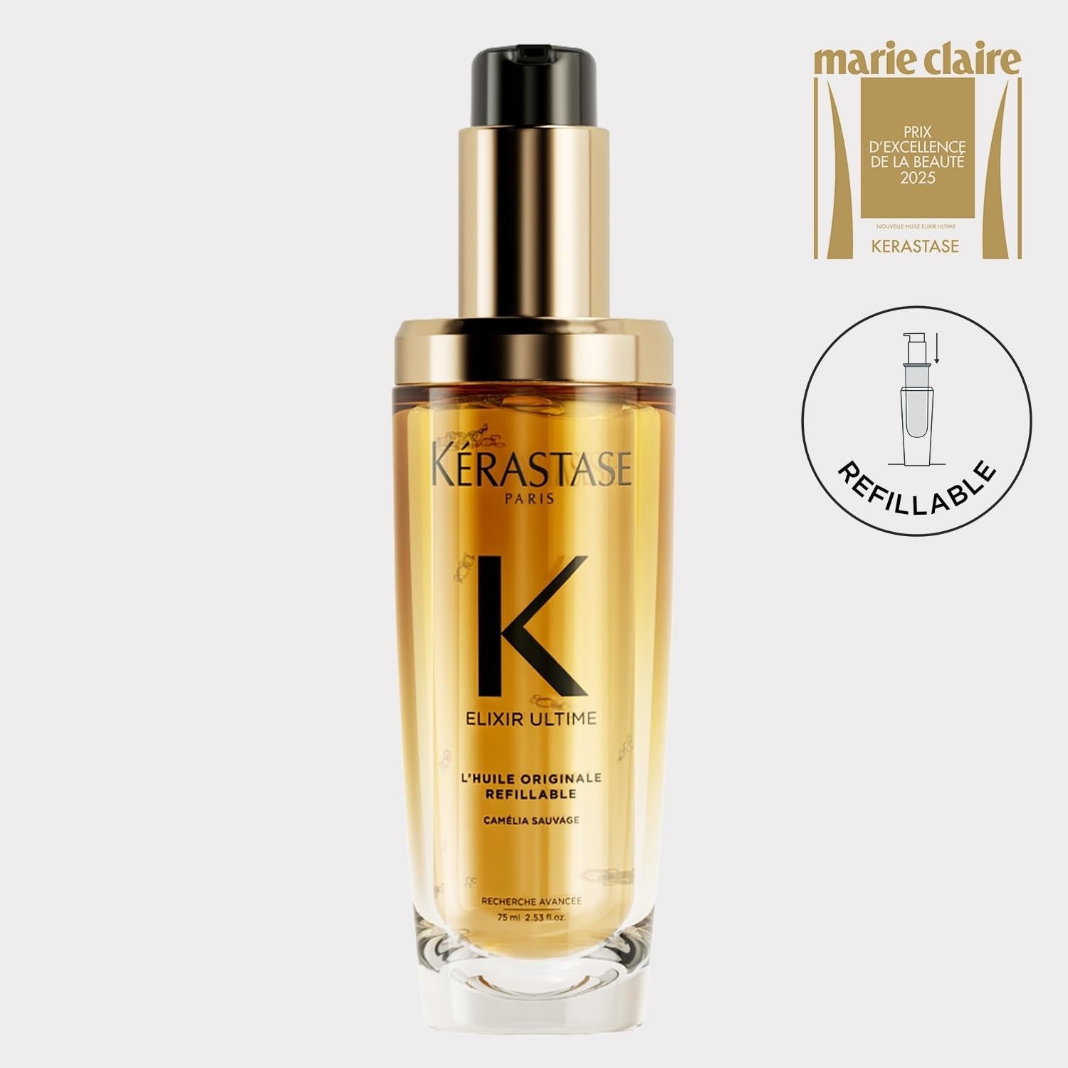 Elixir Ultime Hair Oil-In-Serum 75ml | 2X Shinier Hair | 96H Anti-Frizz Action | Infused with French Camellia, Marula & Wild Camellia Oils Kérastase