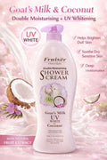 Double Moisturising Shower Cream - Goat’s Milk UV White with Coconut - 1000ml | Nourishing & Brightening Body Wash for Soft, Smooth, and Radiant Skin Fruiser