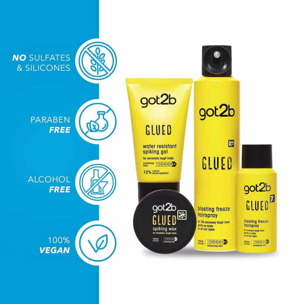 Glued Water Resistant Spiking Gel, Ultra Strong Hold Level 6, Long-Lasting Style Control, Vegan Formula - 150 ml Got2b