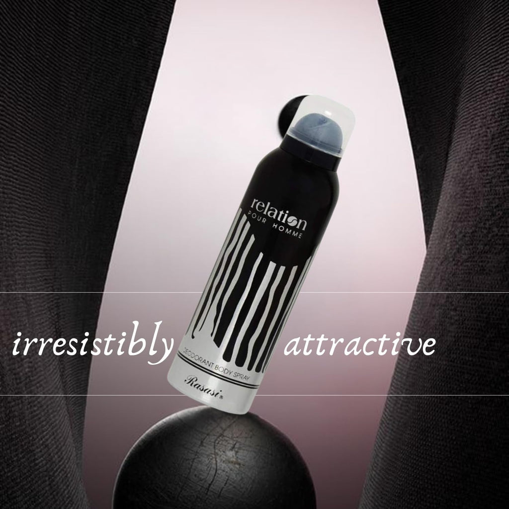 Relation Deodorant For Men - 200ml | Deodorant Body Spray | Skin Friendly Deo | Body Spray For Men | Long Lasting Body Spray | Odour Protection Rasasi