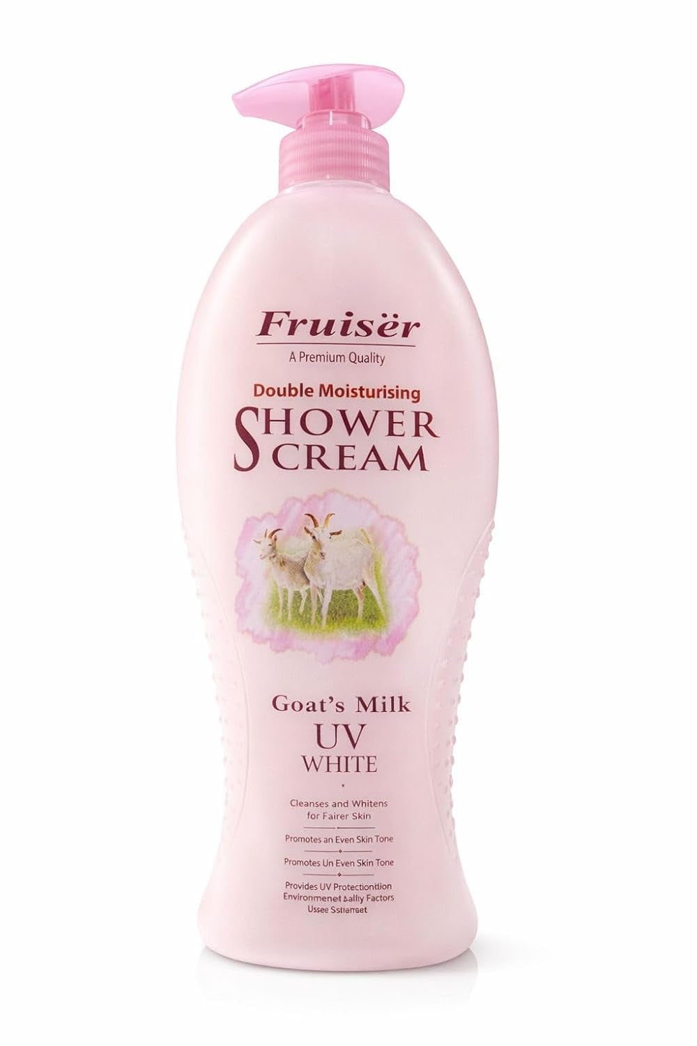 Double Moisturising Shower Cream - Goat’s Milk UV White with Coconut - 1000ml | Nourishing & Brightening Body Wash for Soft, Smooth, and Radiant Skin Fruiser