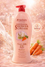 Shower Cream Family Size | Hydrating & Nourising Body Wash | Gentle Daily Moisturizing Shower Gel for Dry & Sensitive Skin | Rich Cream Formula Bath Cleanser | 1000ml (Goat Milk UV White + Carrot) Fruiser