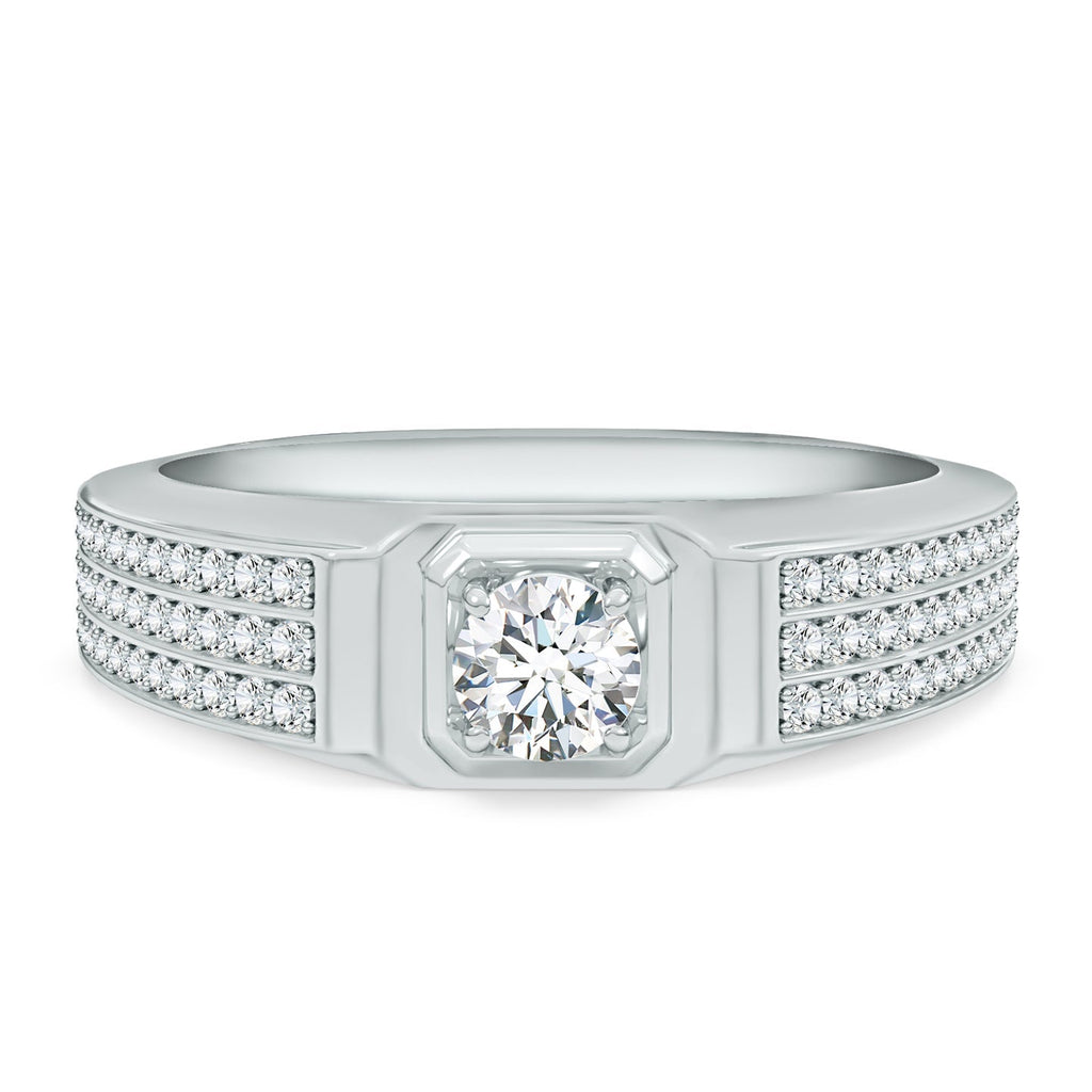 Triple Row Pave Accent Diamond Men’S Solitaire Ring ANGARA