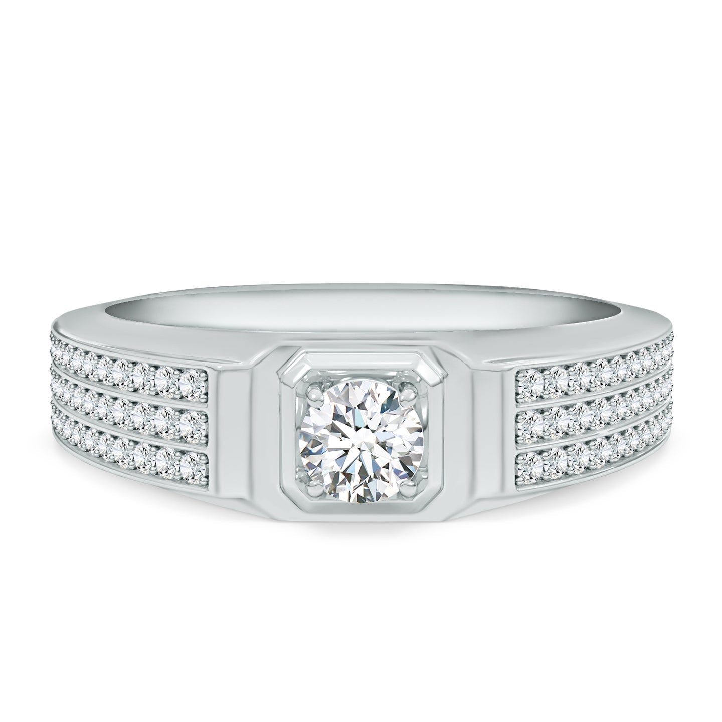 Triple Row Pave Accent Diamond Men’S Solitaire Ring ANGARA