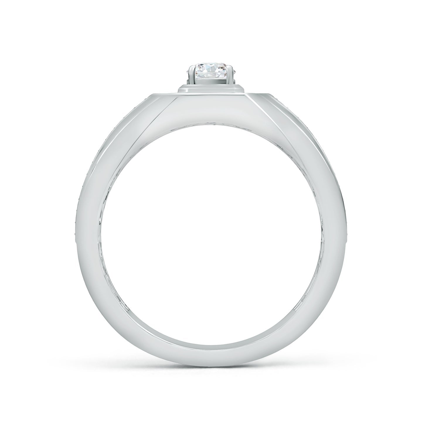 Triple Row Pave Accent Diamond Men’S Solitaire Ring ANGARA