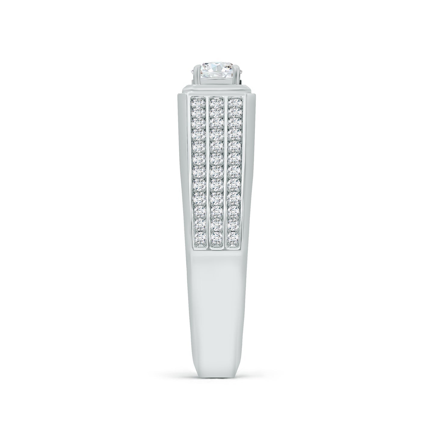 Triple Row Pave Accent Diamond Men’S Solitaire Ring ANGARA