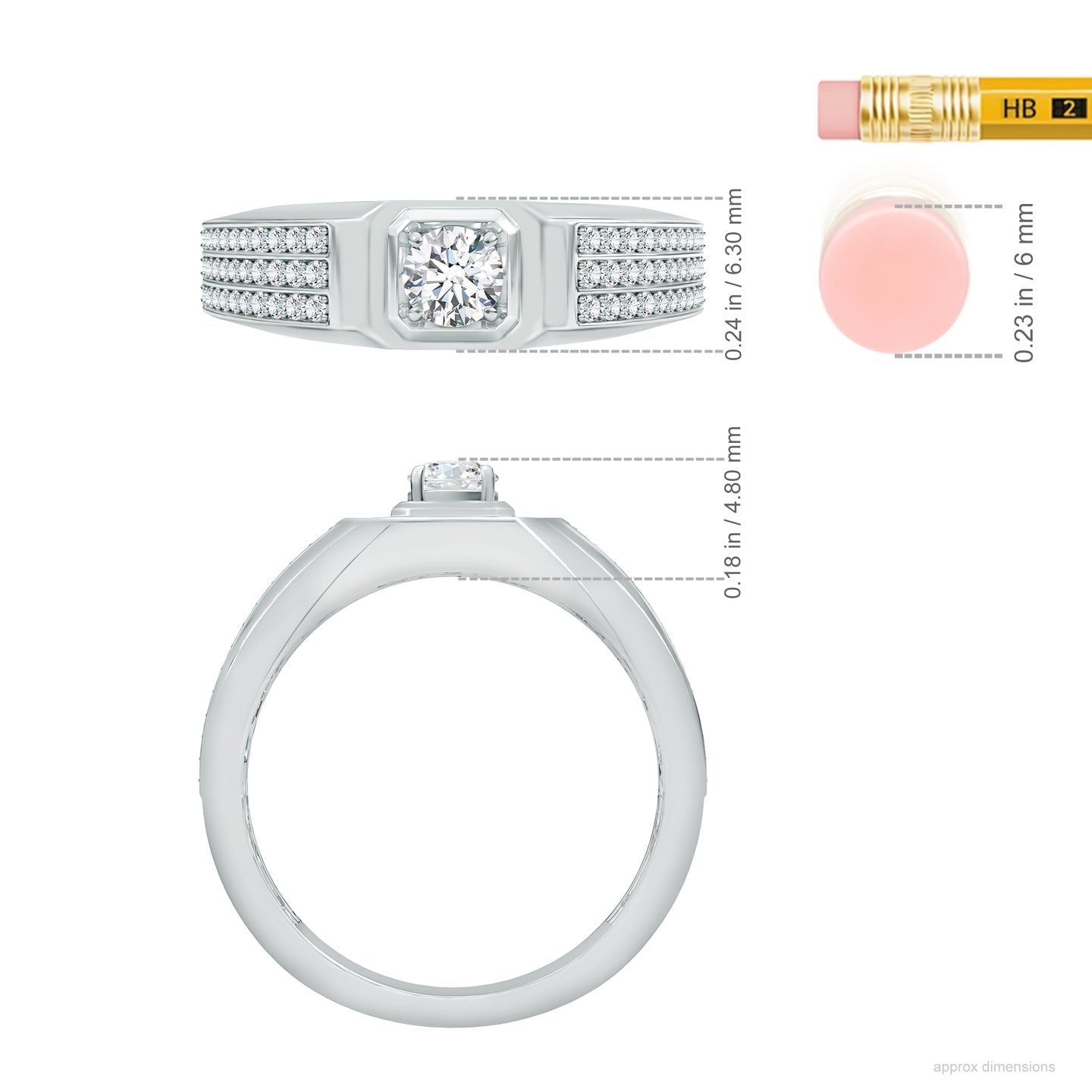Triple Row Pave Accent Diamond Men’S Solitaire Ring ANGARA